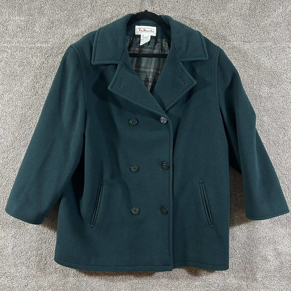 Talbots Coat Womens 18 Green Wool Blend Double Breasted Button Up Christmas